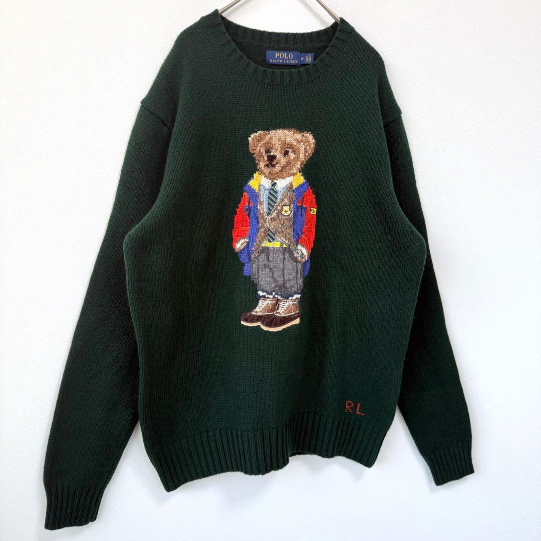 【美品✨】ポロラルフローレン ポロベア カシミヤニット セーター 希少グリーンM