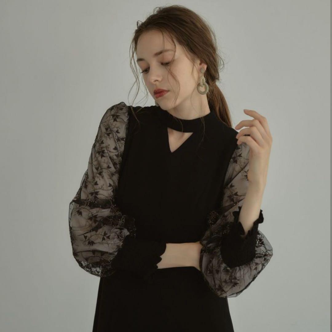 ANDRESD sleeve embroidery dress ブラック L