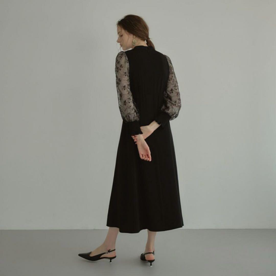 ANDRESD sleeve embroidery dress ブラック L