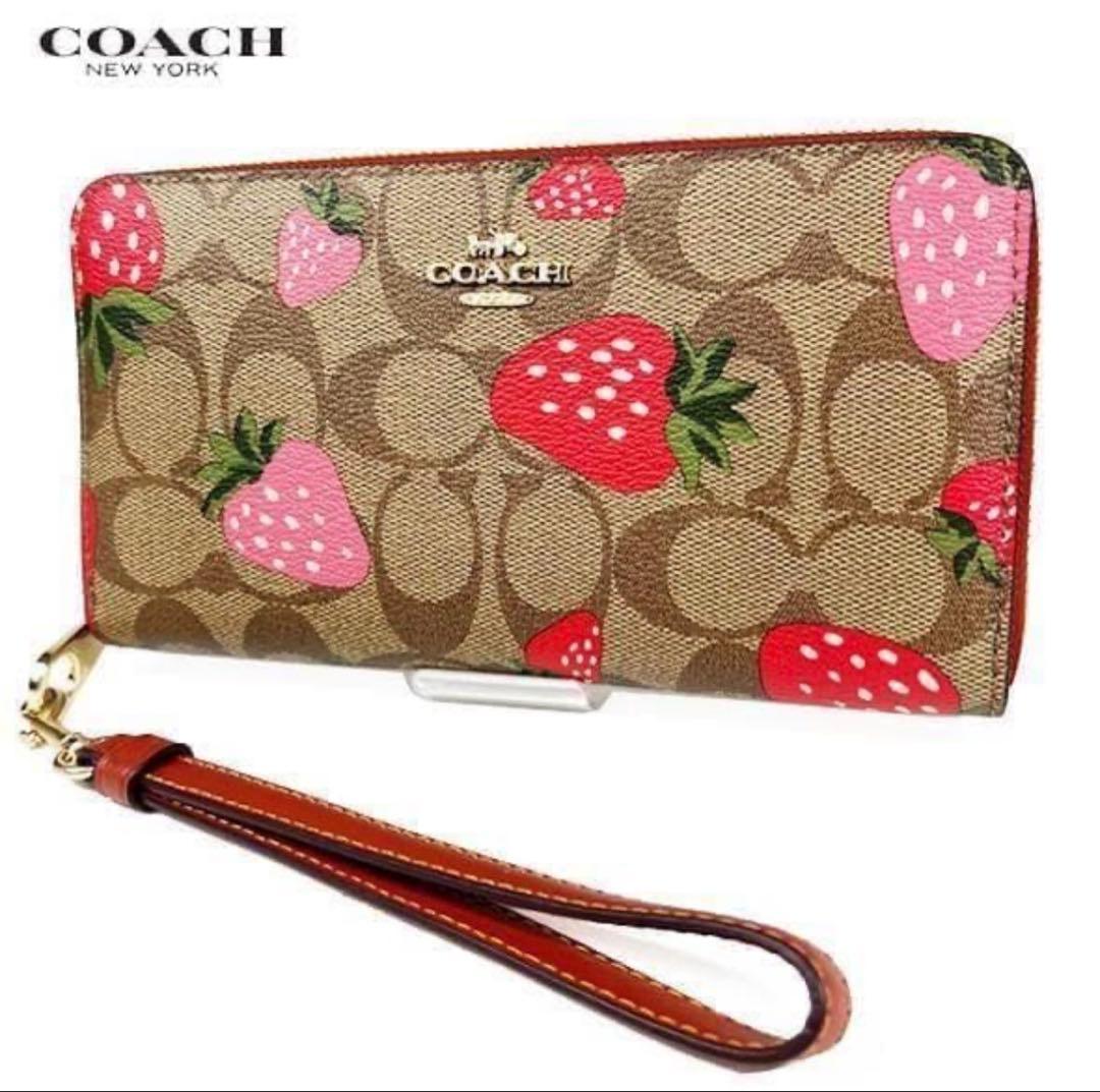 コーチCOACHストロベリー苺シグネチャーレザー長財布