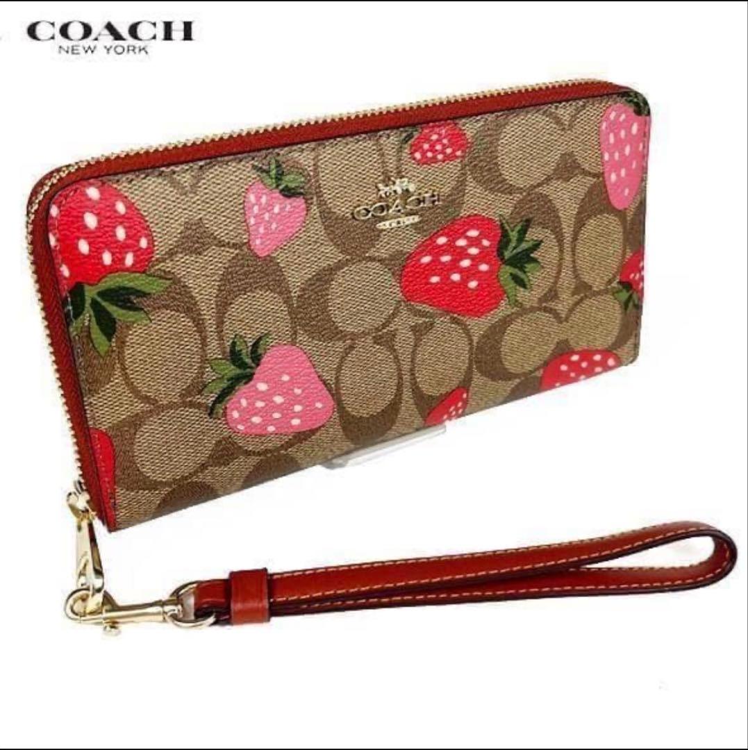 コーチCOACHストロベリー苺シグネチャーレザー長財布