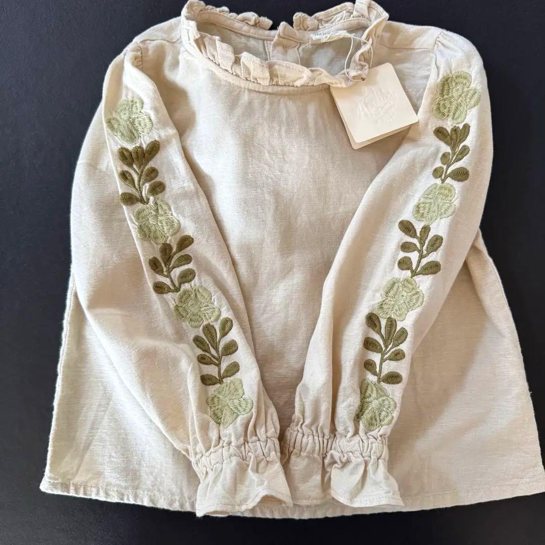 apolina アポリナ 袖刺繍　ブラウス　フリル襟　3-5y