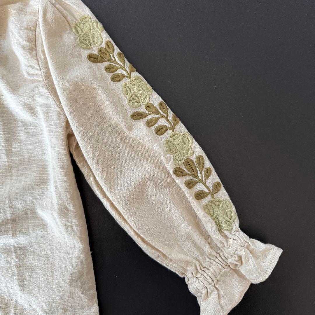 apolina アポリナ 袖刺繍　ブラウス　フリル襟　3-5y