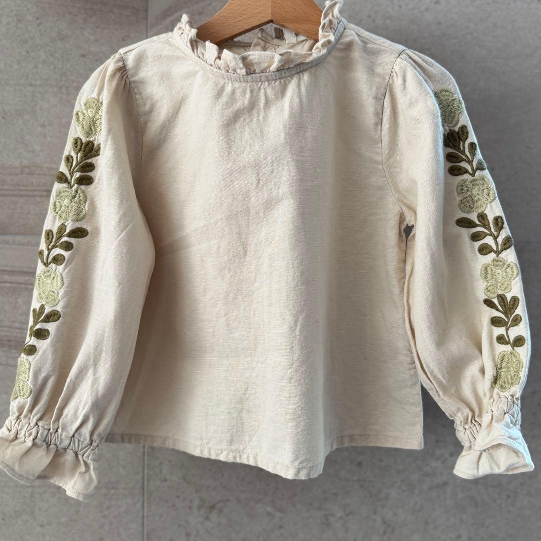 apolina アポリナ 袖刺繍　ブラウス　フリル襟　3-5y
