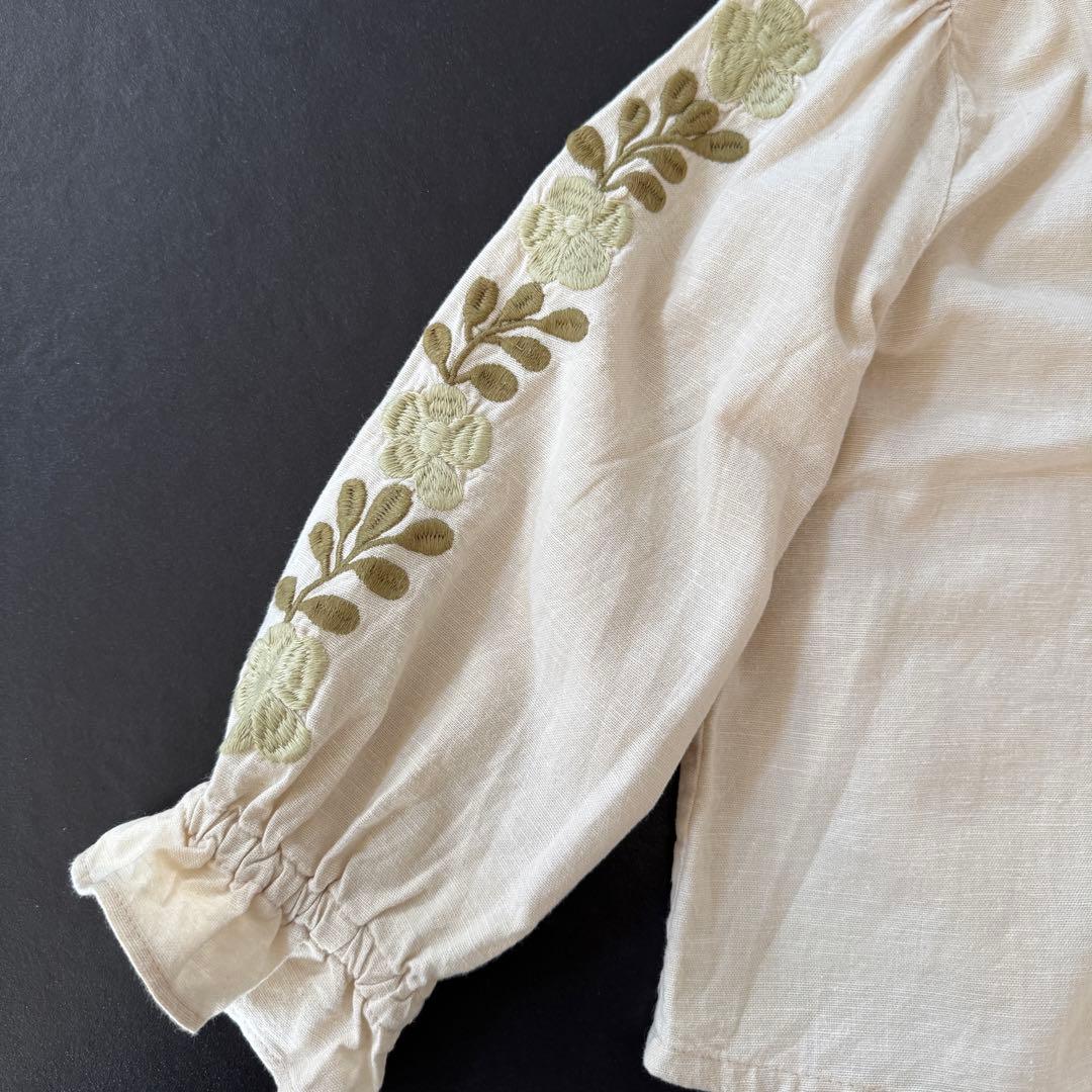 apolina アポリナ 袖刺繍　ブラウス　フリル襟　3-5y