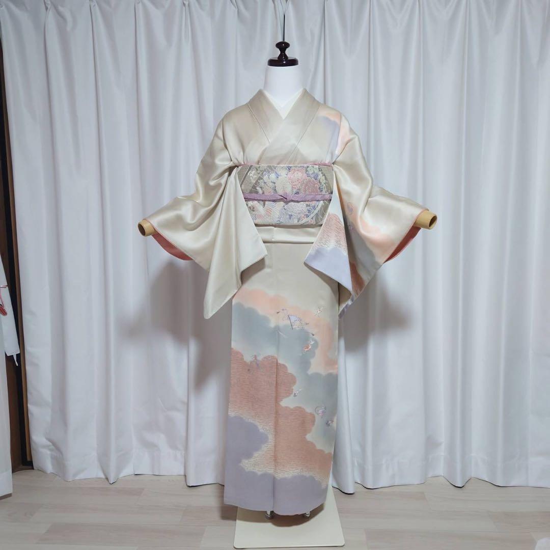 イ9988 未使用近い　美品　袷　正絹　友禅　訪問着　ぼかし染　フルセット