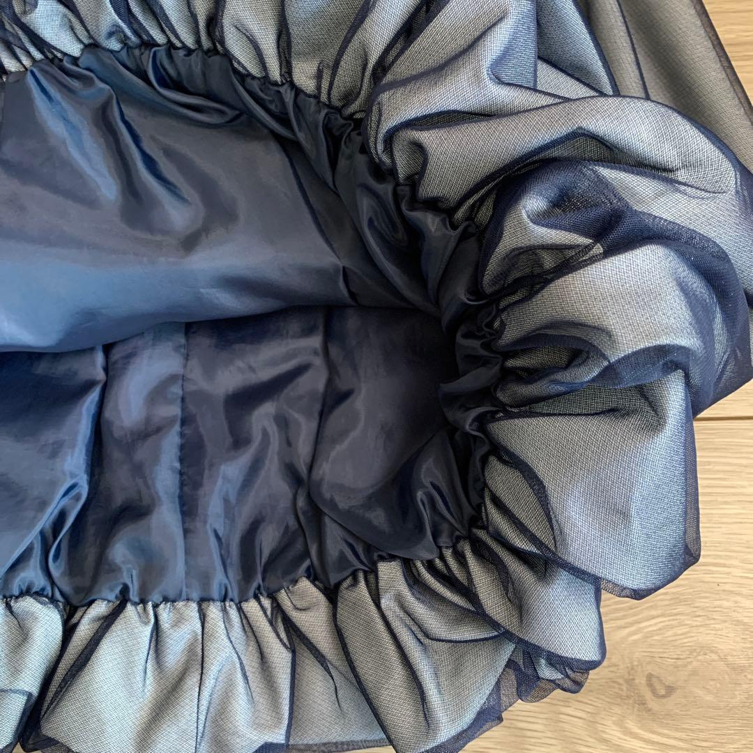 美品　組曲 KUMIKYOKU ネイビー 花柄刺繍 フリル袖 ドレス130