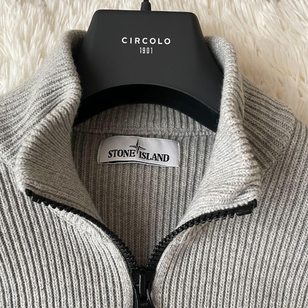 Stone  ドライバーズニット M グレー フルジップ リブ編み