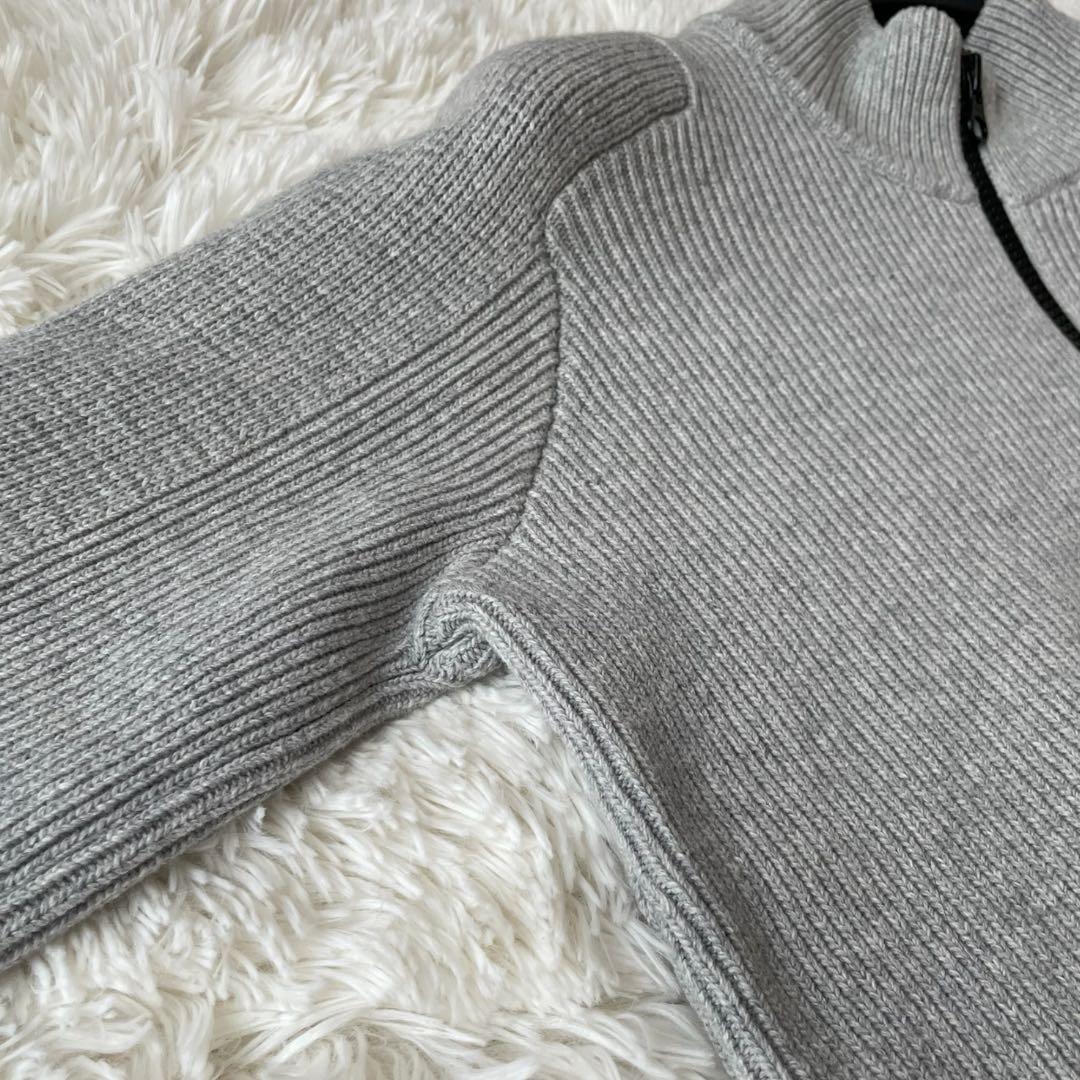 Stone  ドライバーズニット M グレー フルジップ リブ編み