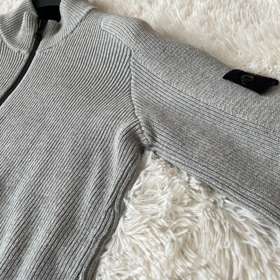 Stone  ドライバーズニット M グレー フルジップ リブ編み