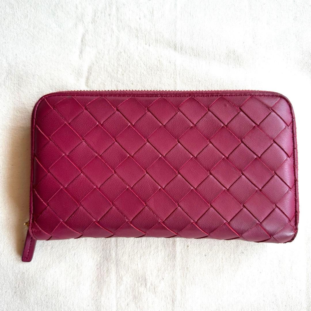 最終値下ボッテガヴェネタ マキシイントレチャート ジップウォレット バーガンディ