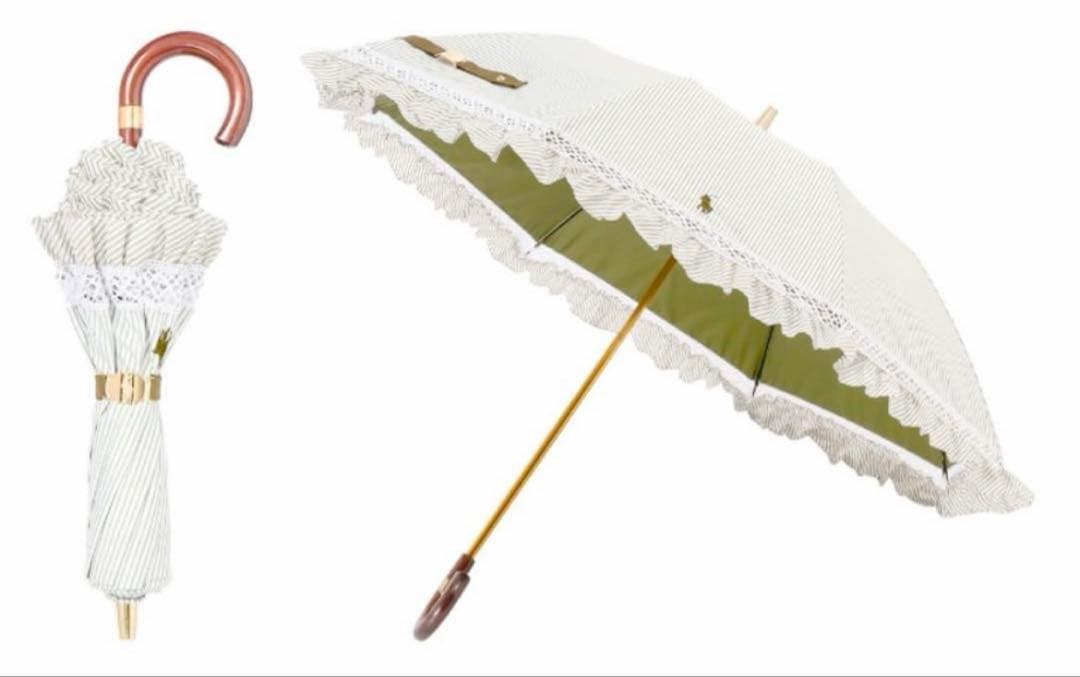 《新品》ラルフローレン　ストライプフリル折 りたたみ　遮光遮熱日傘晴雨兼用