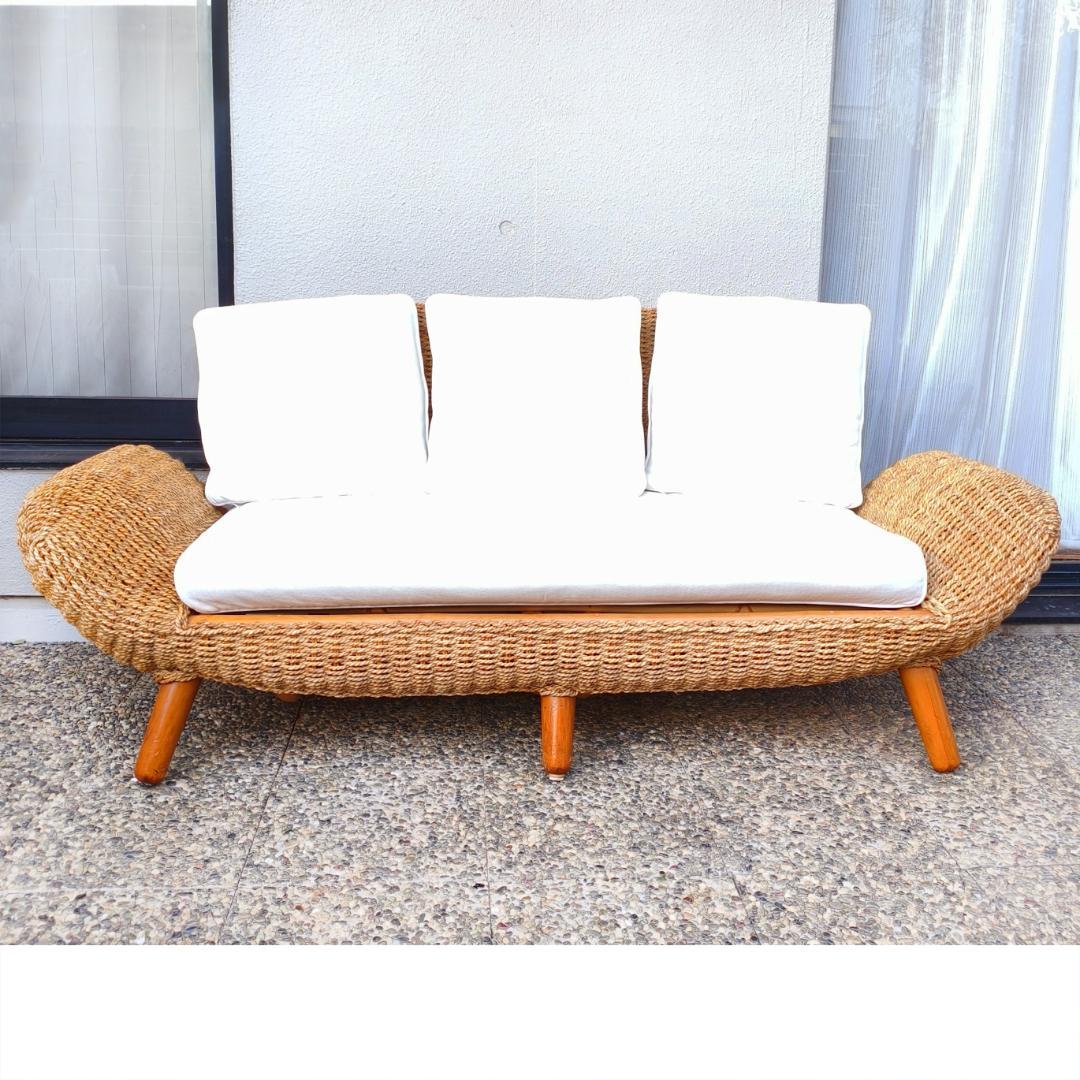 ラタン ２人掛けソファ バリ風リゾートデザイン 籐家具 ヴィンテージ