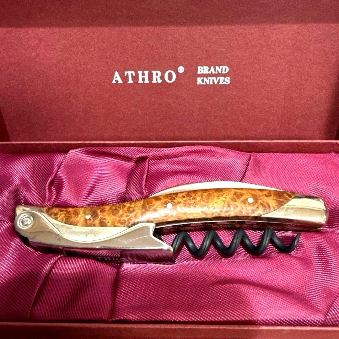 ATHROソムリエナイフ 左利き用花梨コブ木製ハンドル日本製高級ワインオープナー
