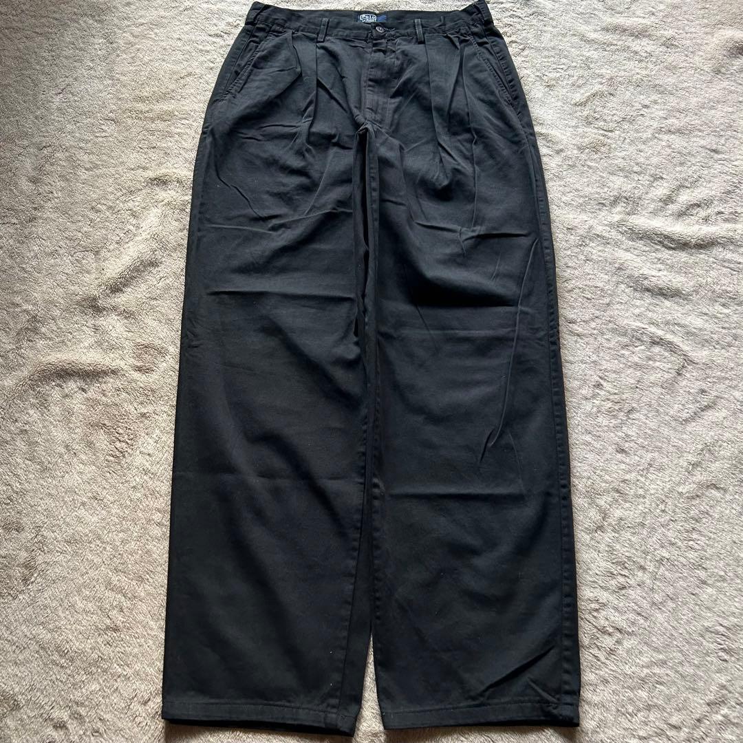 【最初期タグ】80s90sポロチノ USA製 ブラック ２タック 36×32