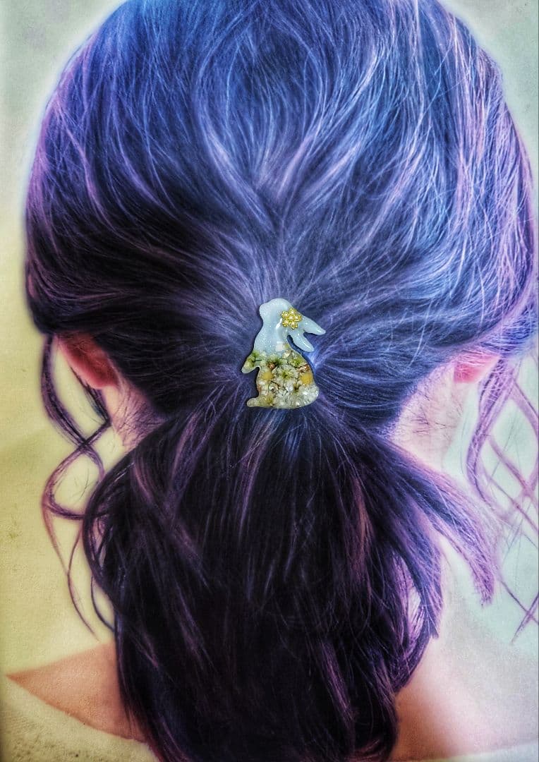 レジン　猫　うさぎ　ヘアゴム　ブローチ　ポニーフック　No.930
