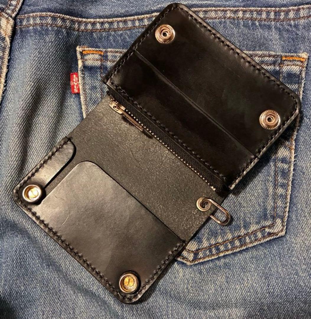 トラッカーウォレットショートサイズ　シルバー925クロスボールコンチョカスタム