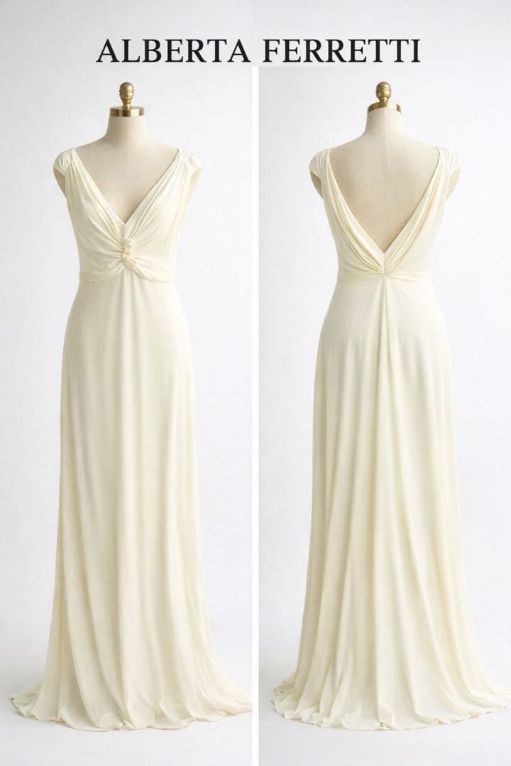 a Ferretti Vネック ドレープ ロングドレス ホワイト
