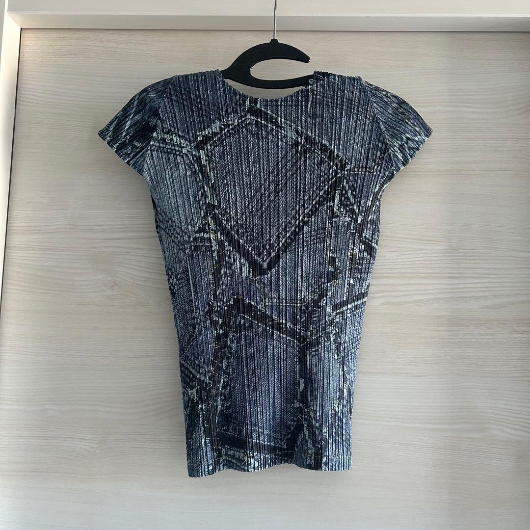 プリーツプリーズ　デニム　プリント　ブルー系　極美品　サイズ3