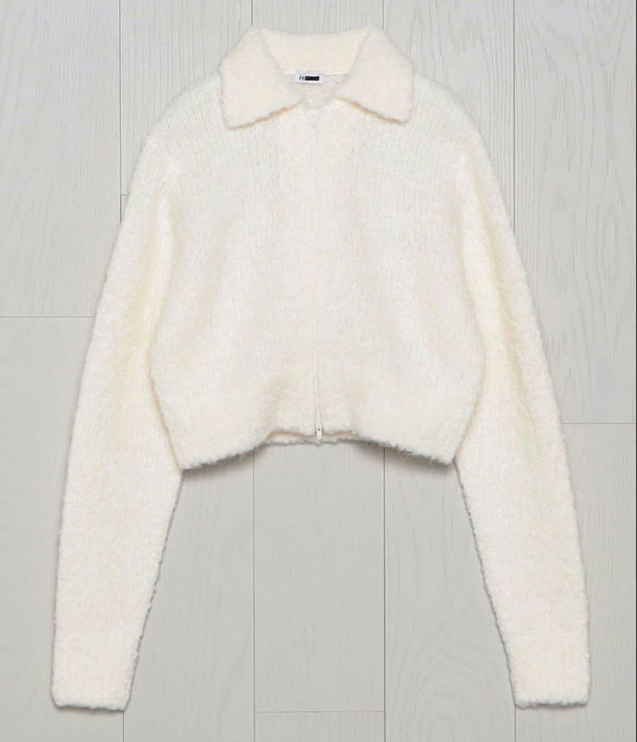 【美品】H BEAUTY&YOUTH ウールアルパカ ブークレジップカーディガン