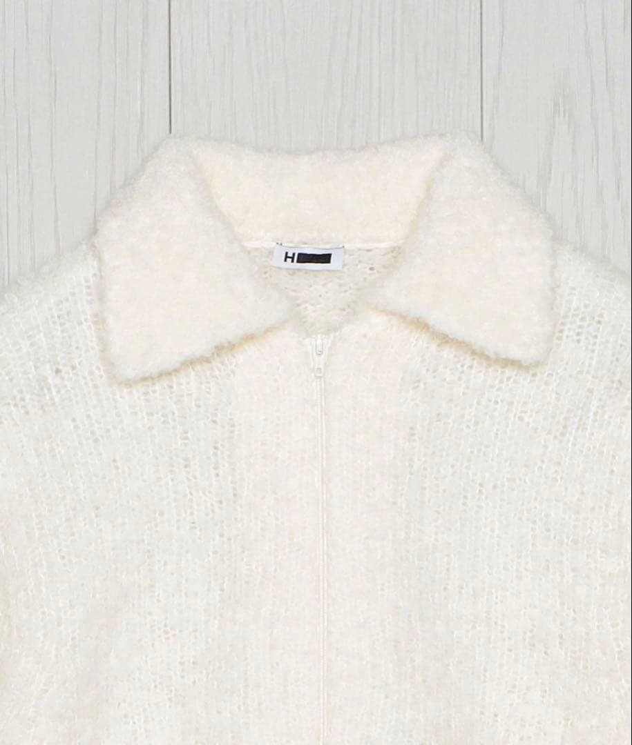 【美品】H BEAUTY&YOUTH ウールアルパカ ブークレジップカーディガン