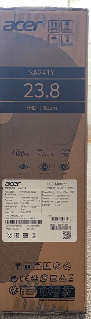 Acer SA241Y 23.8インチ FHD モニター