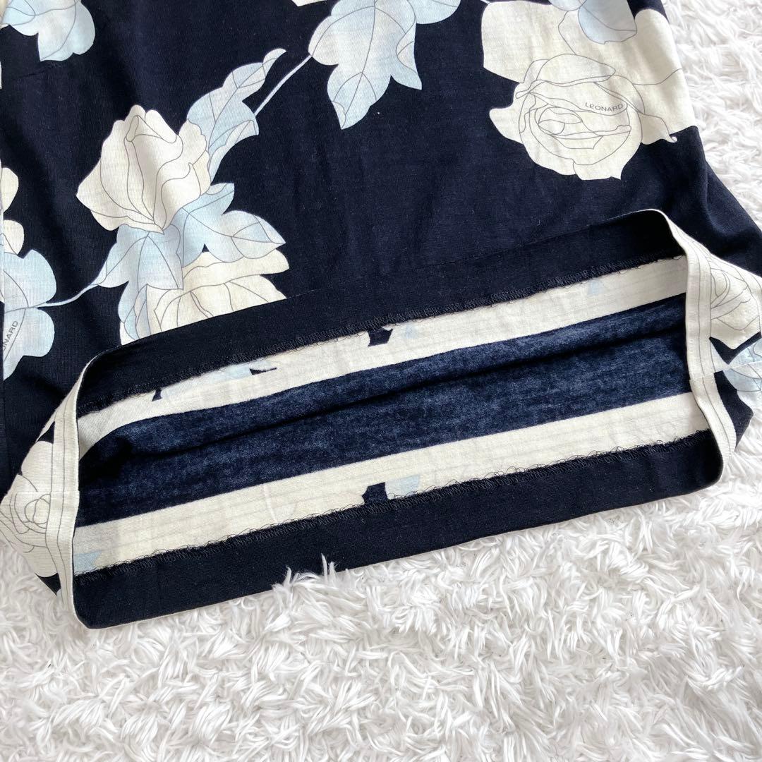 シルク混✨レオナール カットソー トップス トリム 花 伸縮性 ブラック 38