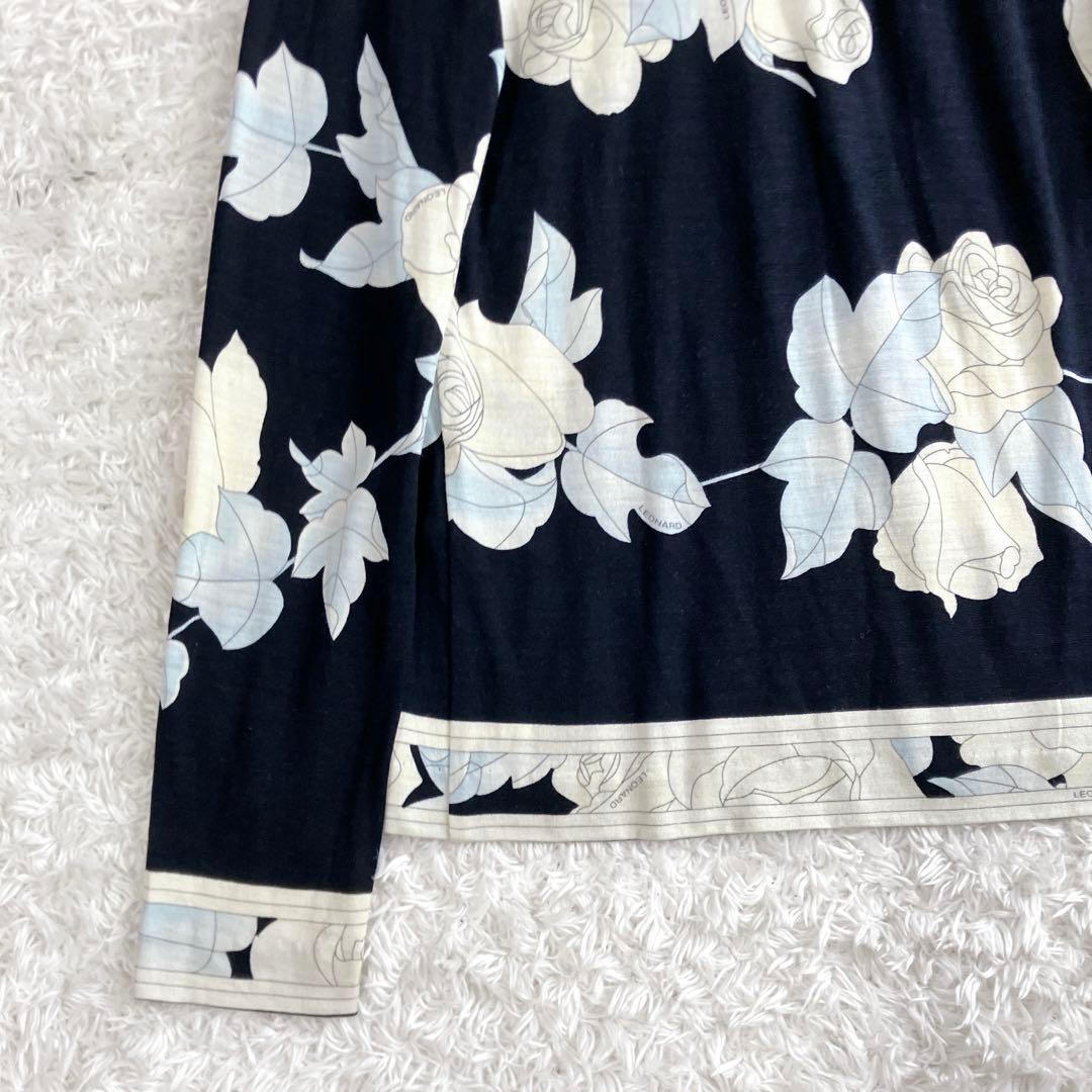 シルク混✨レオナール カットソー トップス トリム 花 伸縮性 ブラック 38