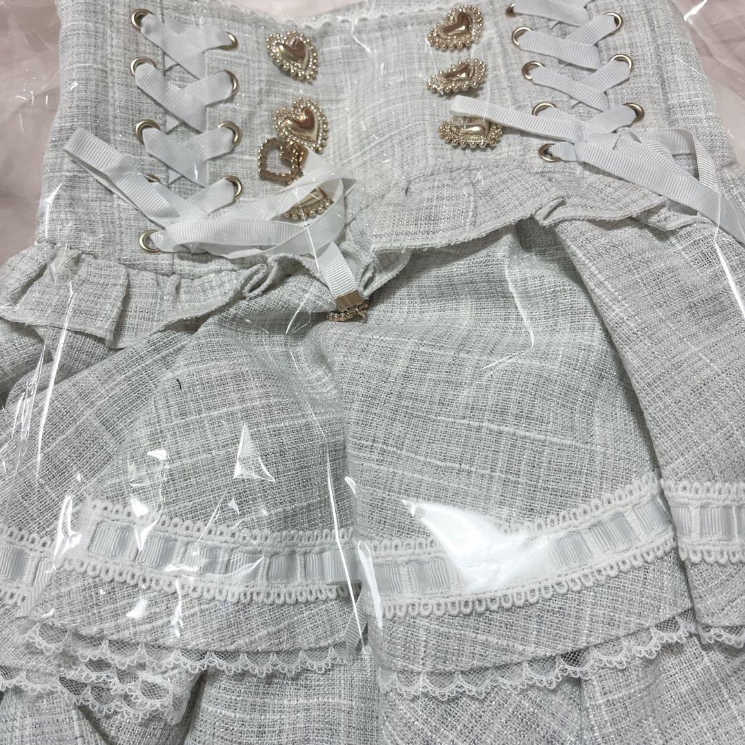 Lizlisa はしごリボンツイードティアードスカパン ブルー 水色