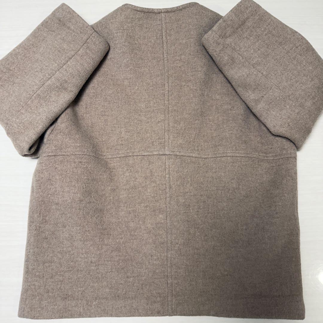 スーパー 140 ビーバー ノーカラー ショートコート ベージュ