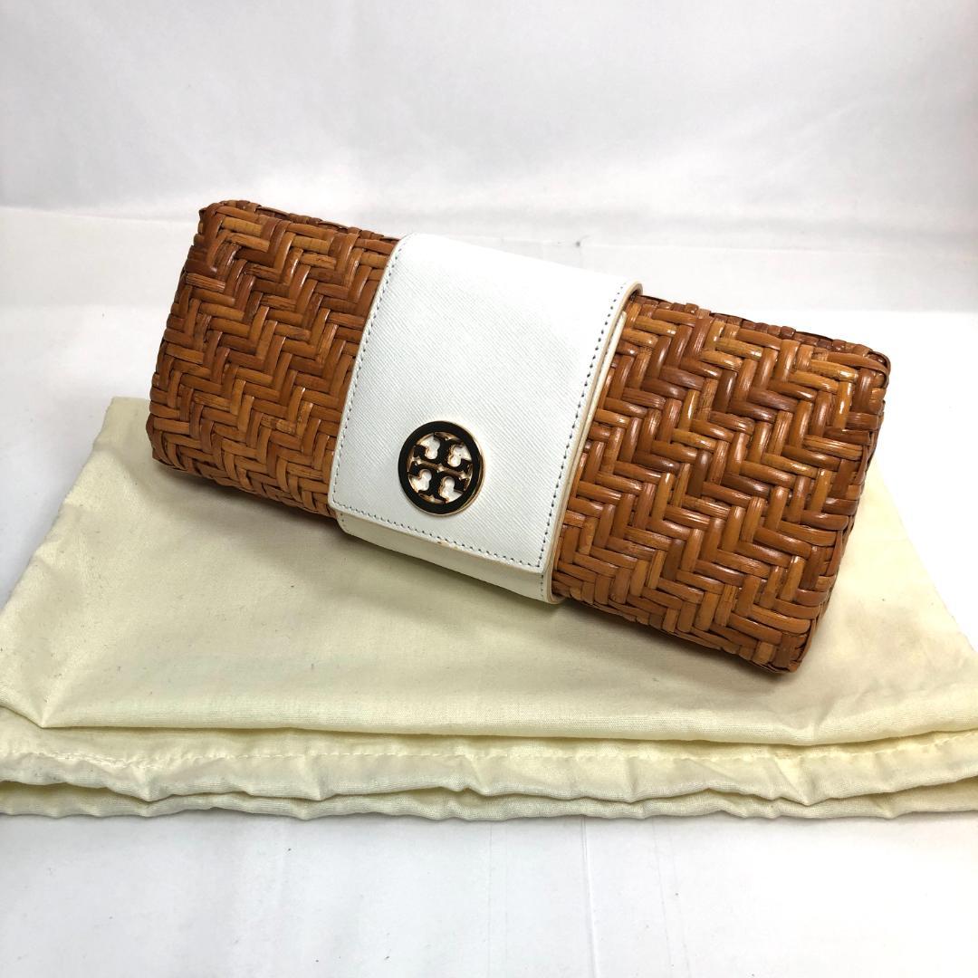 TORY BURCH クラッチバック　かごバッグ　ラタン　レザー　正規品