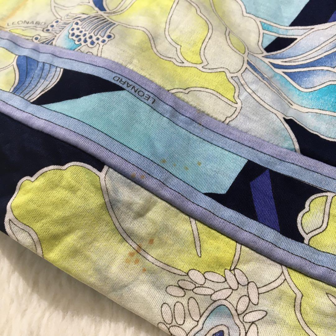 レオナール ロングワンピース【L】大きいサイズ 半袖 花柄 マキシ丈 綿100%