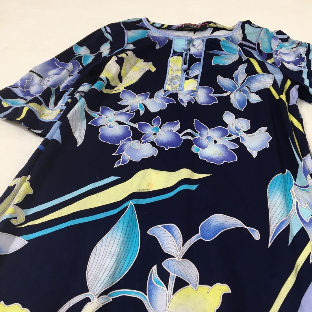 レオナール ロングワンピース【L】大きいサイズ 半袖 花柄 マキシ丈 綿100%