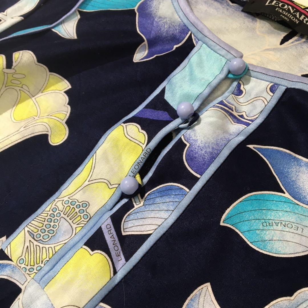 レオナール ロングワンピース【L】大きいサイズ 半袖 花柄 マキシ丈 綿100%