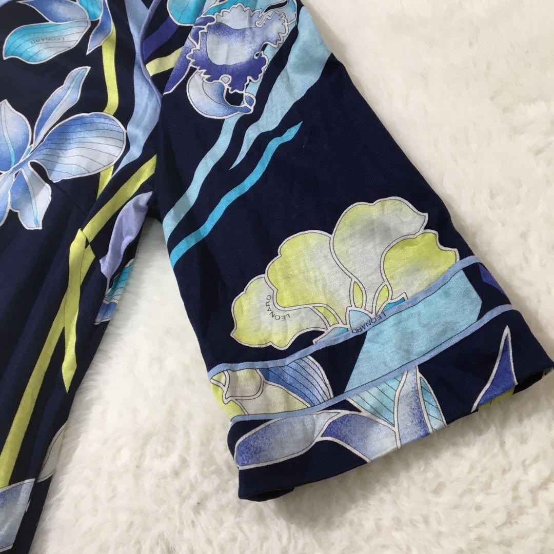 レオナール ロングワンピース【L】大きいサイズ 半袖 花柄 マキシ丈 綿100%