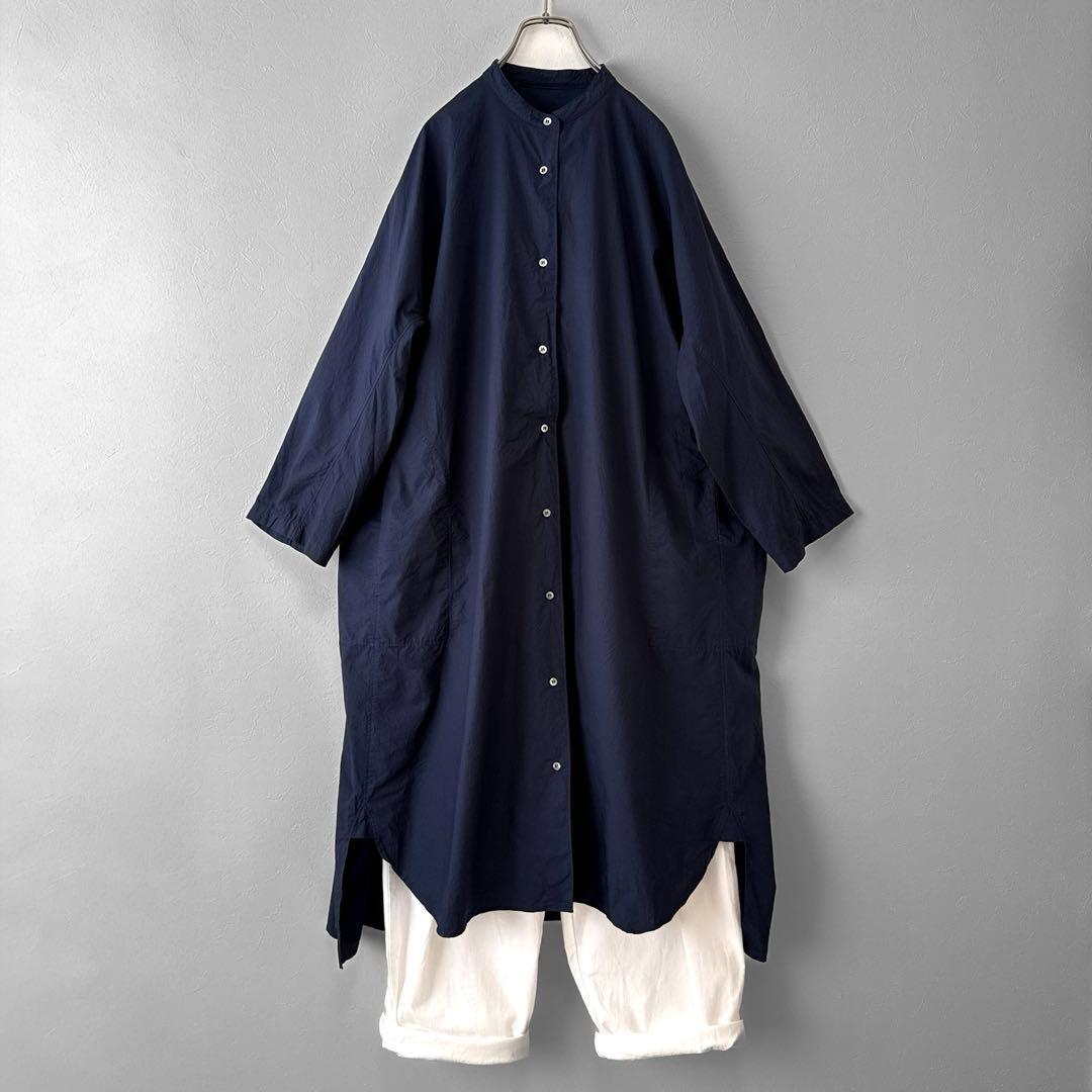 美品 yuni コットンキャッチワッシャーバンドカラーワンピース オーバーサイズ