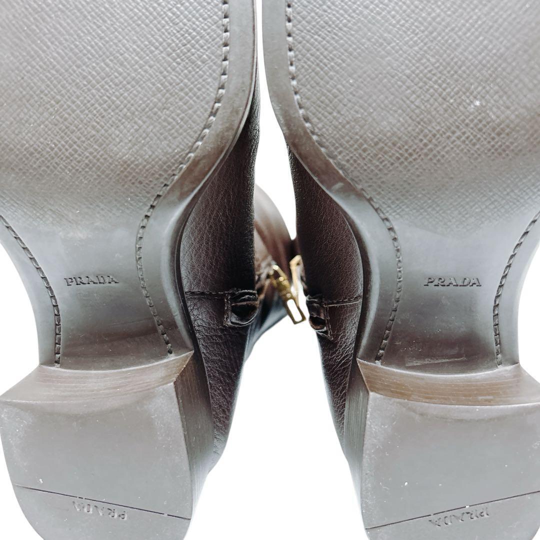 【極美品・箱付】PRADA ロングブーツ 36 ダークブラウン レザー