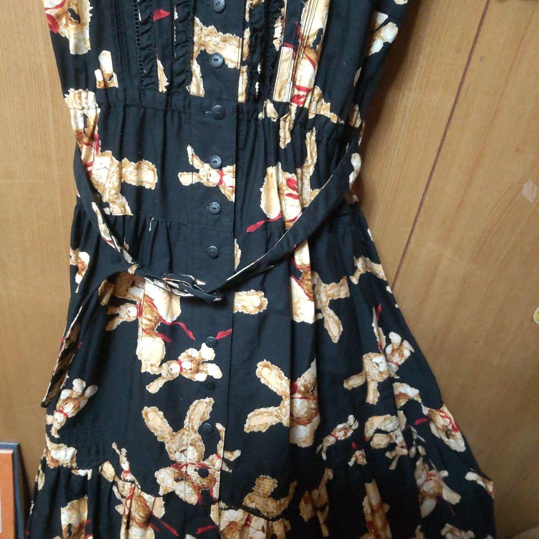 美品ピンクハウス　ぬいぐるみうさぎプリントワンピース