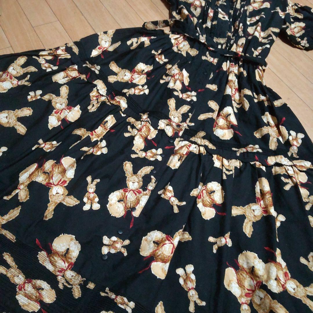 美品ピンクハウス　ぬいぐるみうさぎプリントワンピース