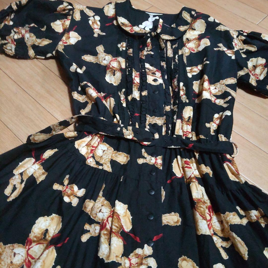 美品ピンクハウス　ぬいぐるみうさぎプリントワンピース