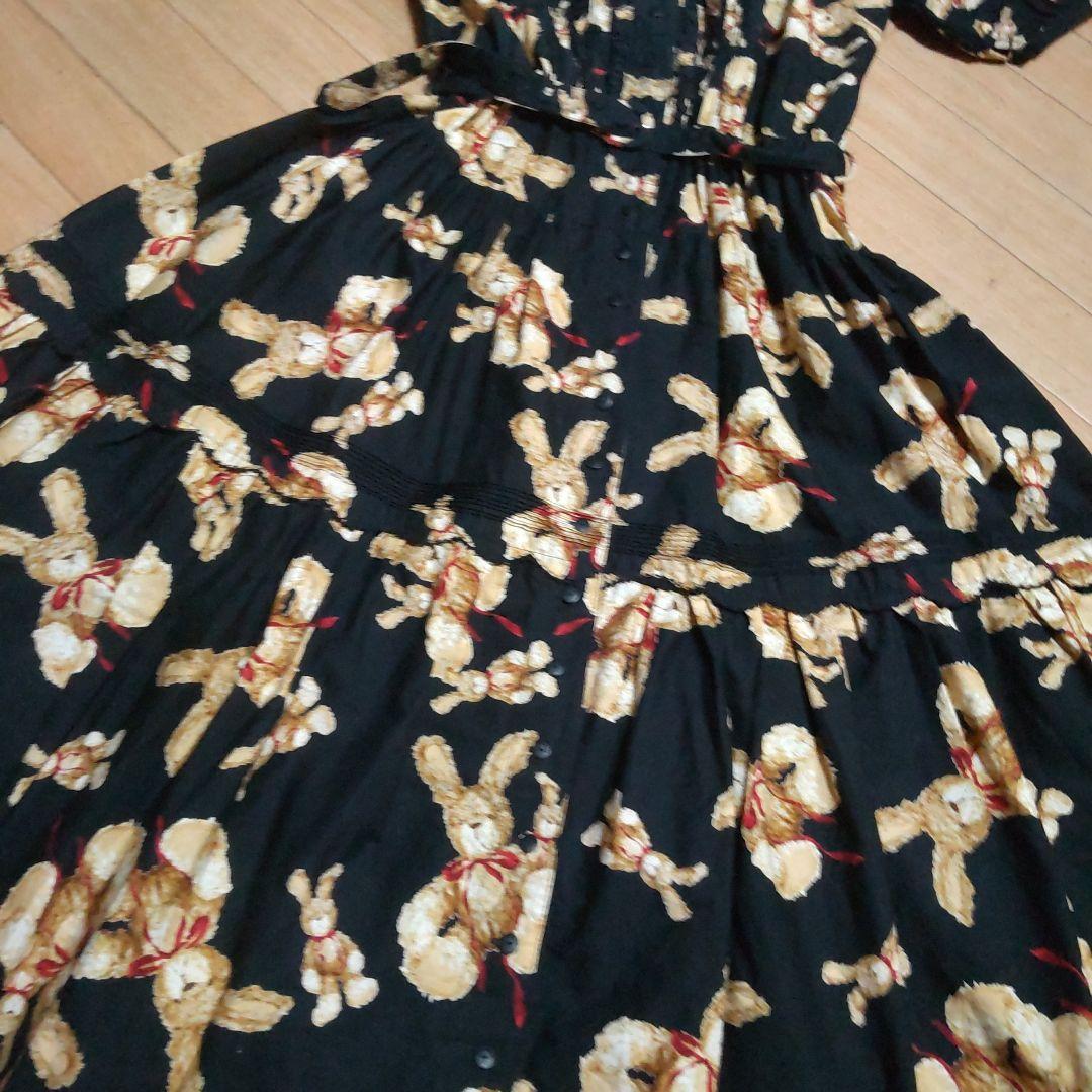 美品ピンクハウス　ぬいぐるみうさぎプリントワンピース