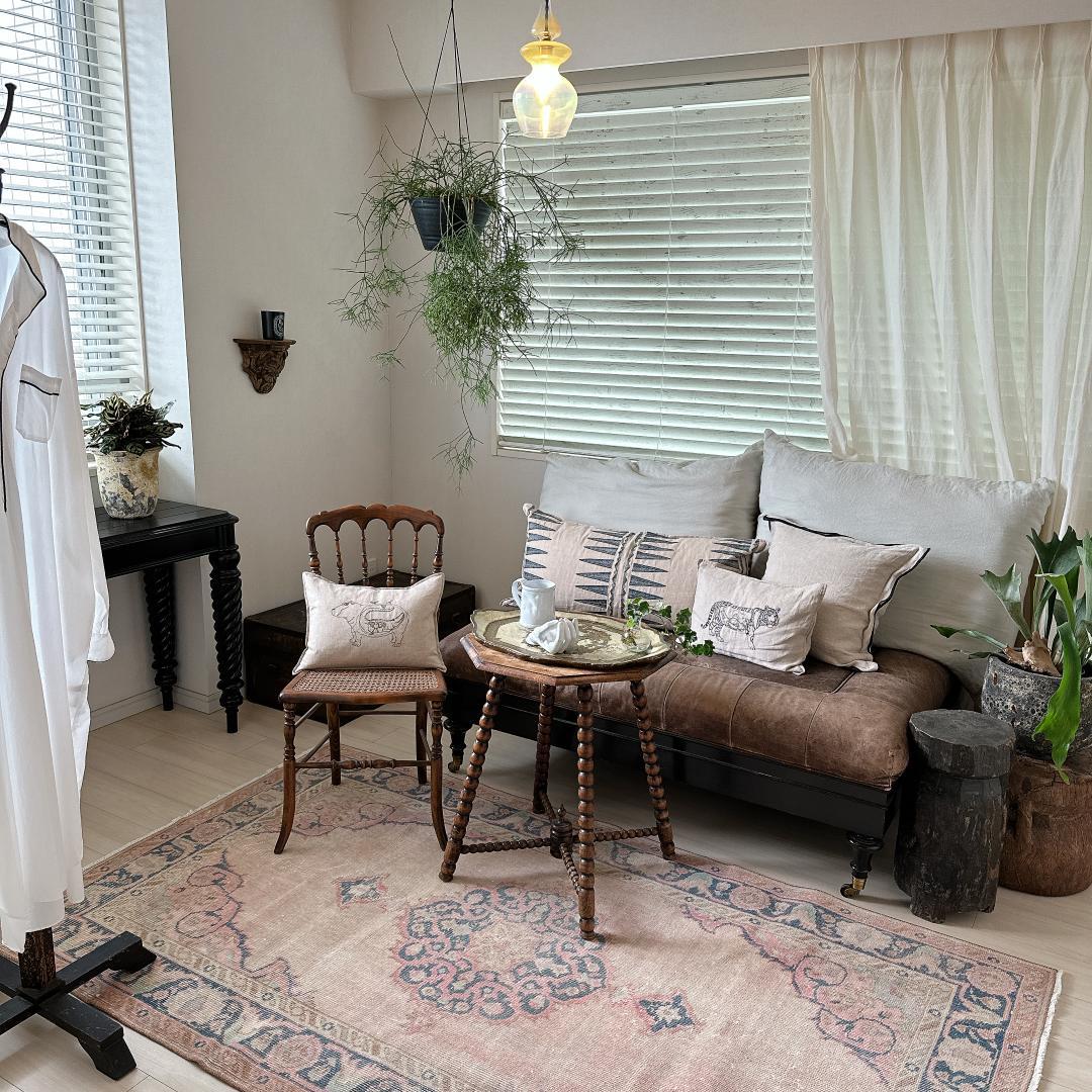 トルコヴィンテージラグ A63 高級 レア ピンク ベージュ ネイビー ミント