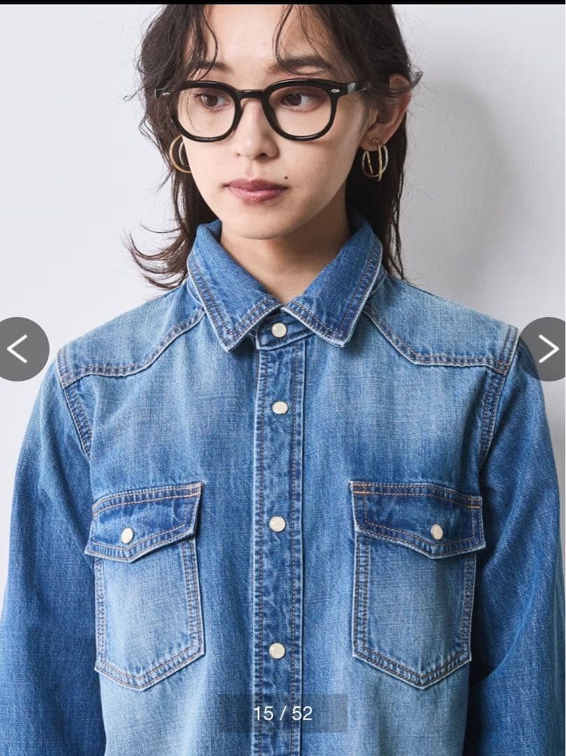 綿100％ライトオンスデニムリボンタイ付シャツ