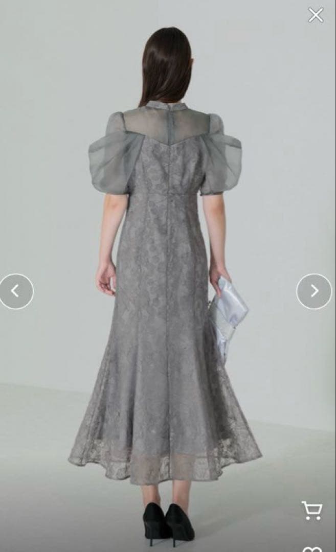 【LEJA】オーガンジードレープパフスリーブマーメイドシルエットドレス