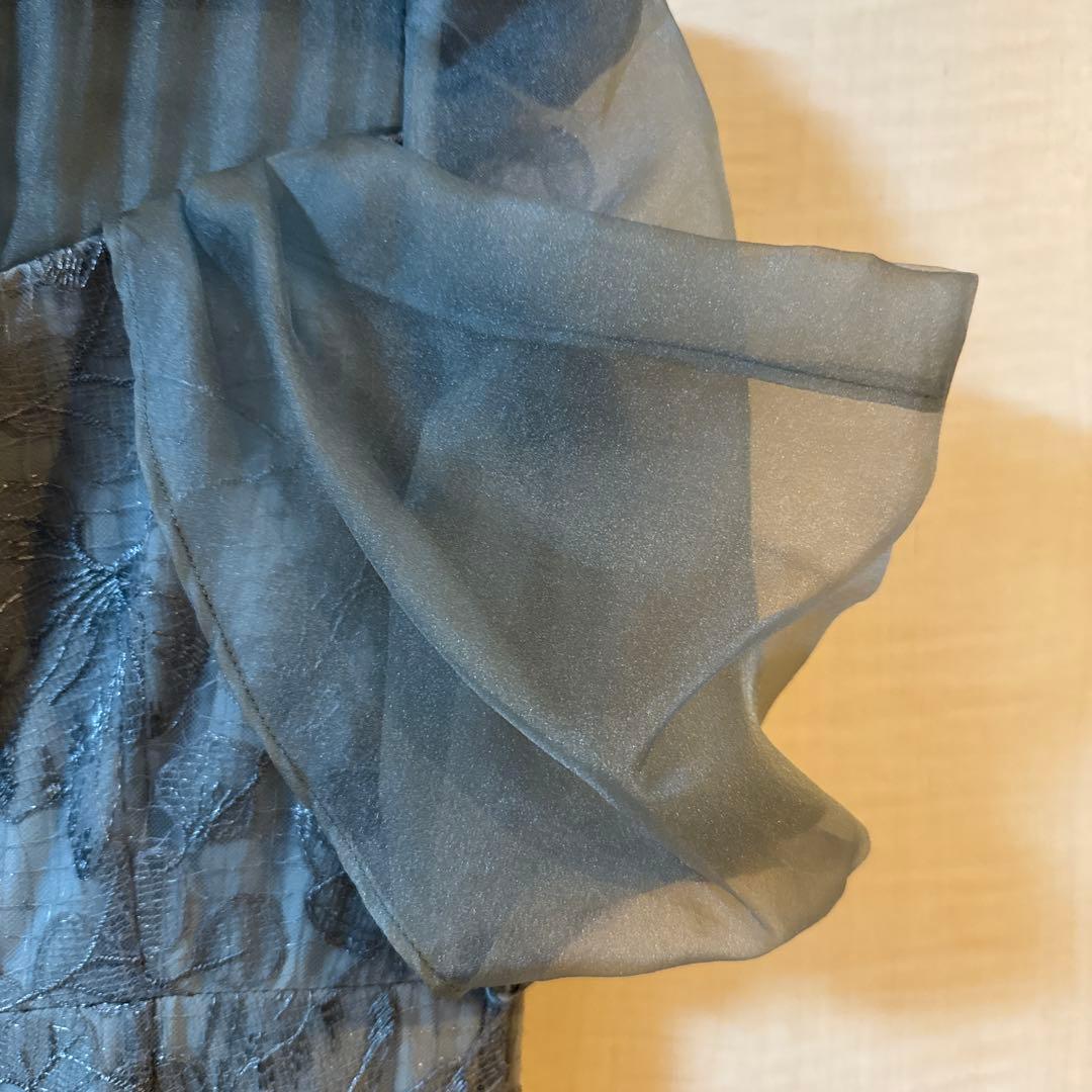 【LEJA】オーガンジードレープパフスリーブマーメイドシルエットドレス