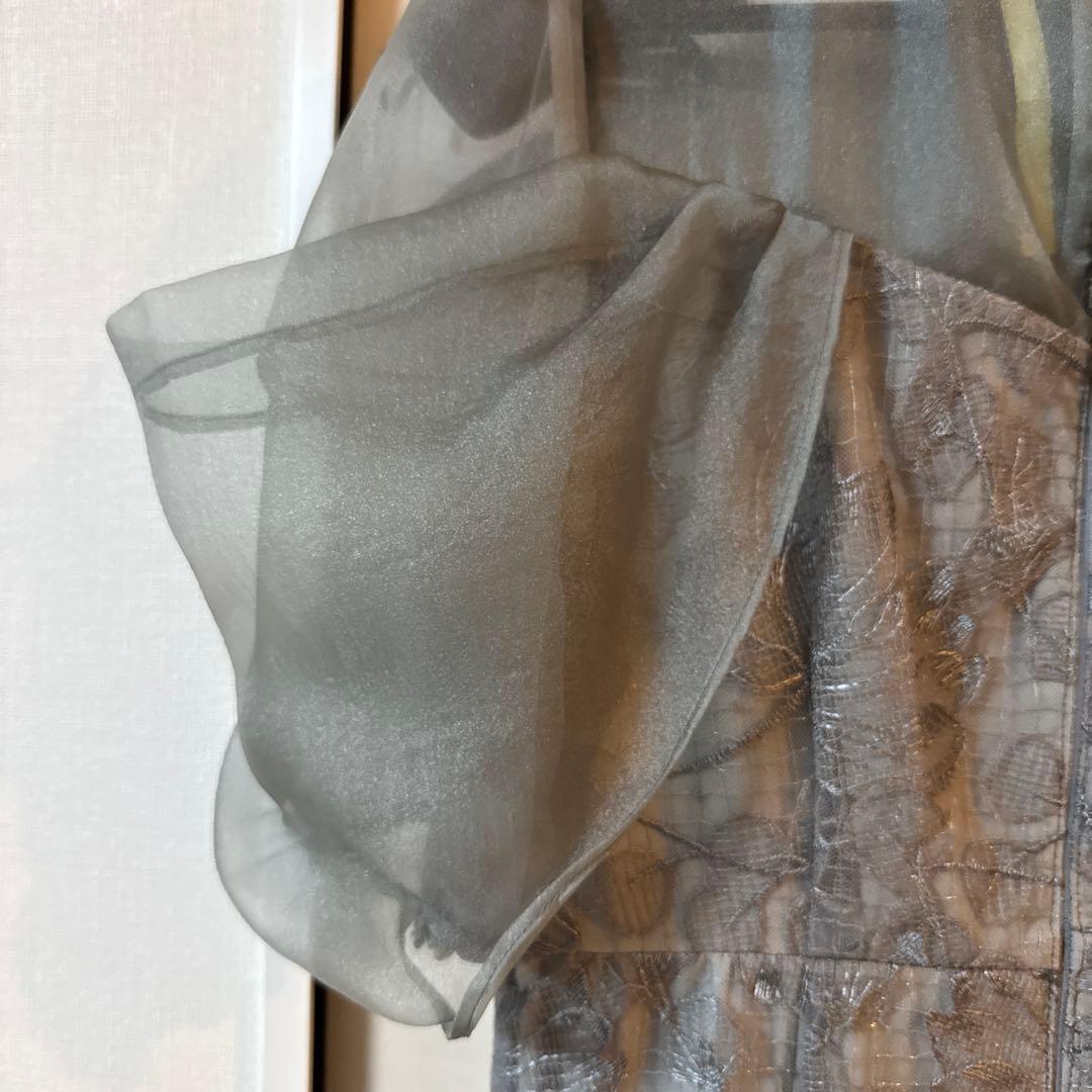 【LEJA】オーガンジードレープパフスリーブマーメイドシルエットドレス