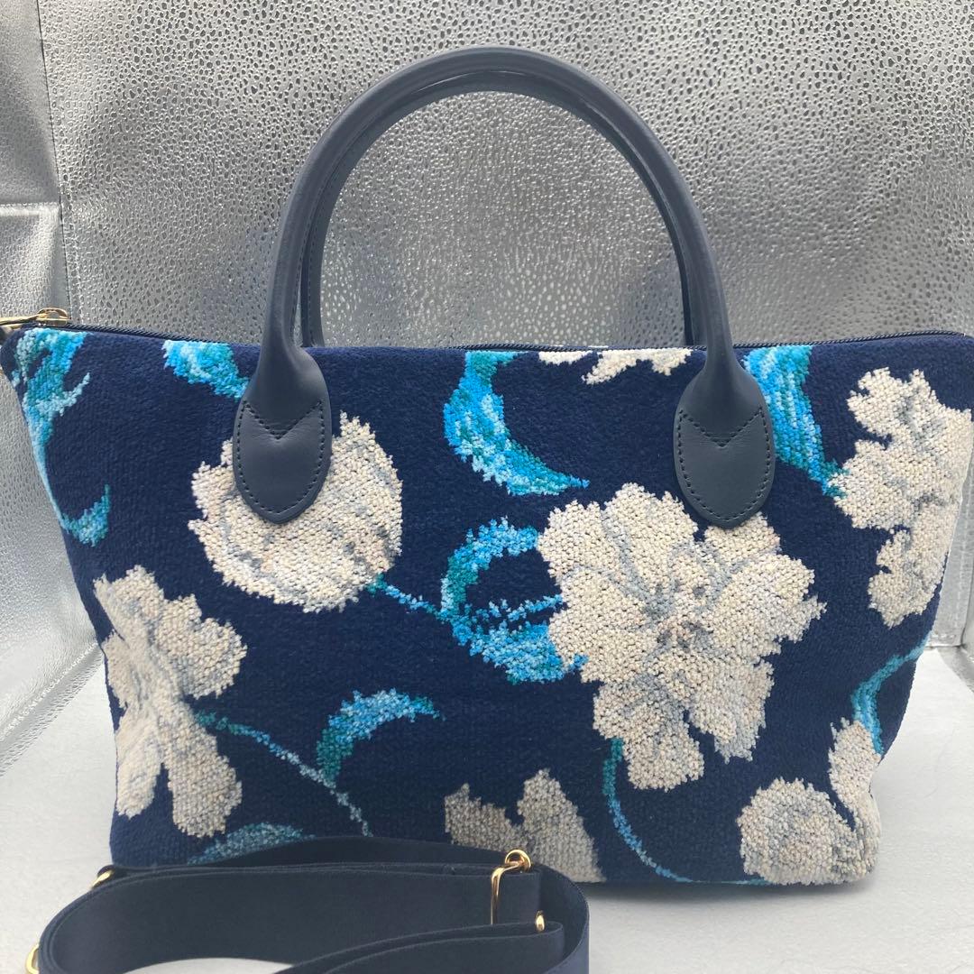 極美品✨ フェイラー　ピュアリティ　シュニール織　ハンドバッグ　ショルダー　紺色