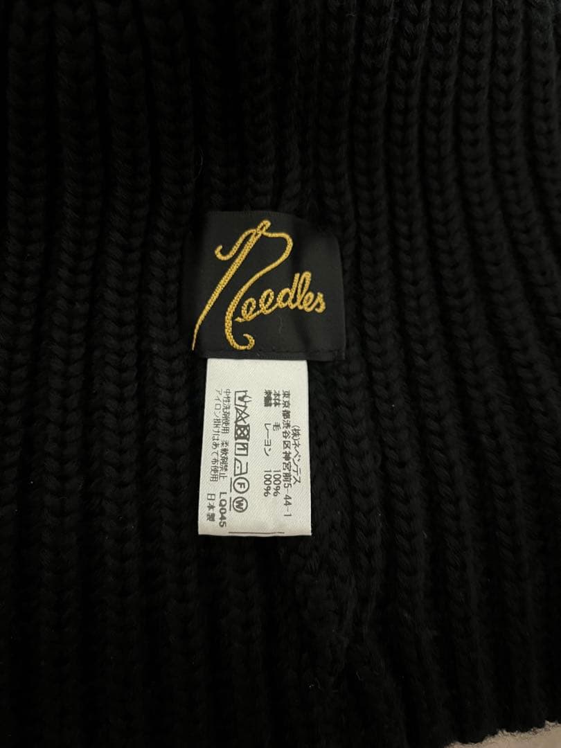 Needles 黒 ニット帽 バタフライ刺繍　帽子　ブラック　編み込み