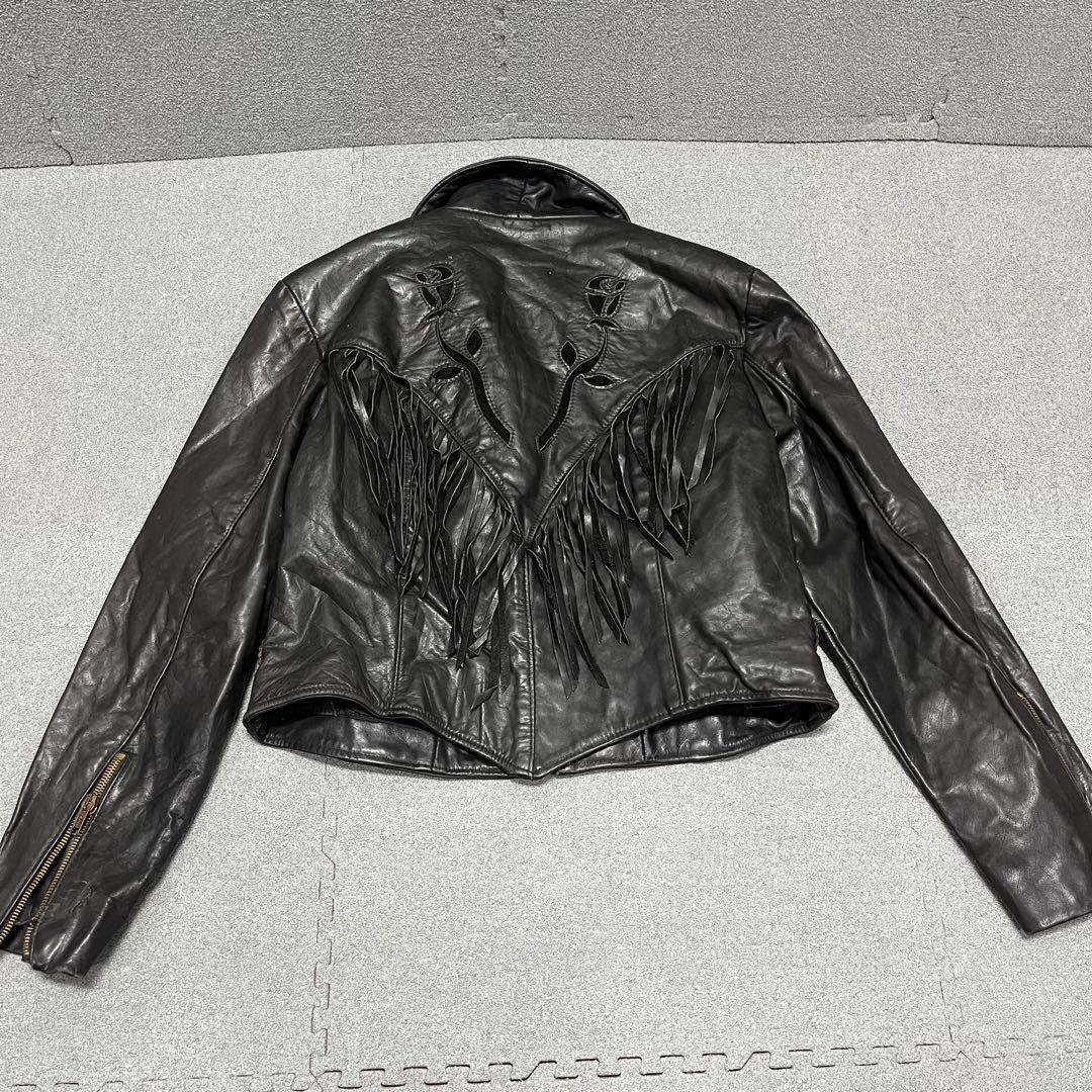 875 Protech製USA 薔薇×フリンジレザー 黒 コンチョ装飾 16