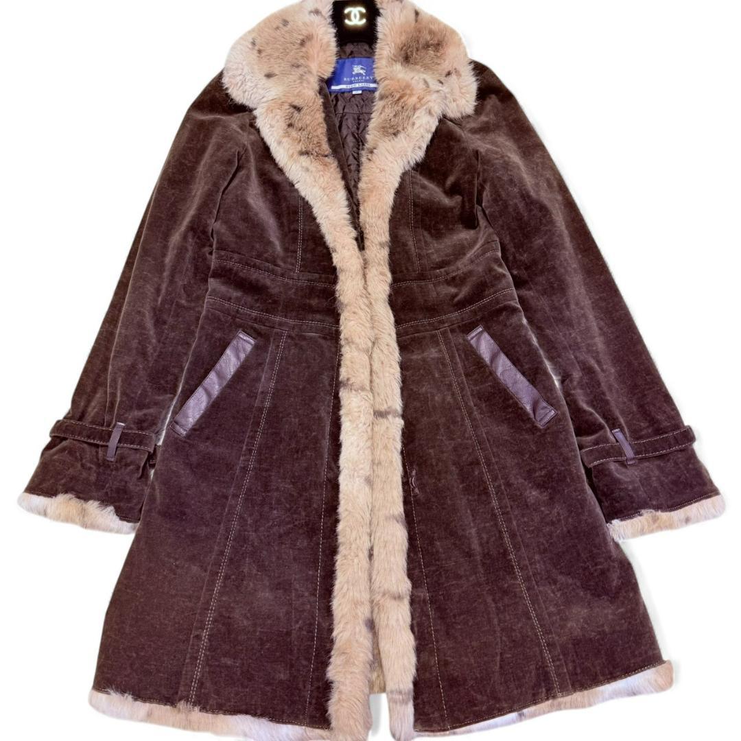 BURBERRY BLUE LABEL ロングコート ブラウン ファーコート